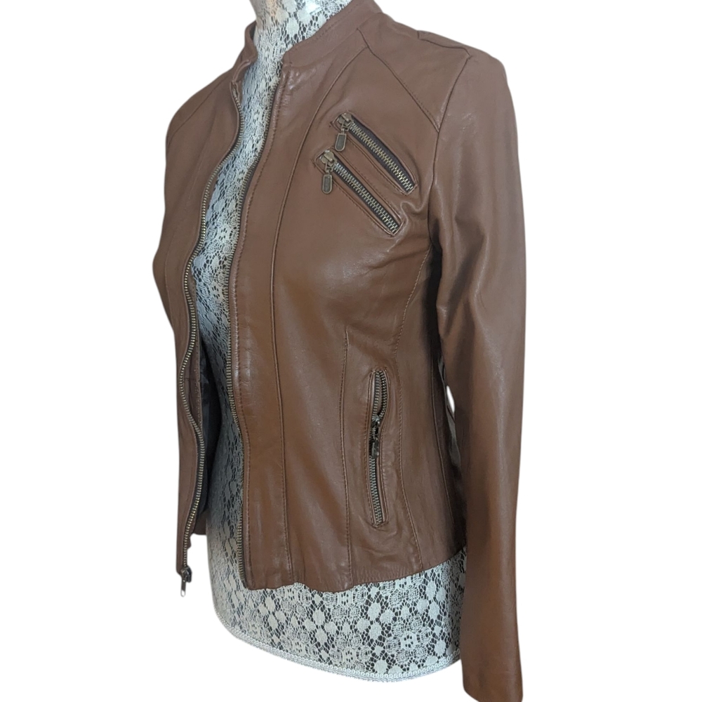 FELDINI Women's Brown Ovino Leather Jacket - Picture 4 of 11